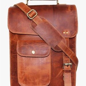 Men's Leather Messenger Bag - Brown